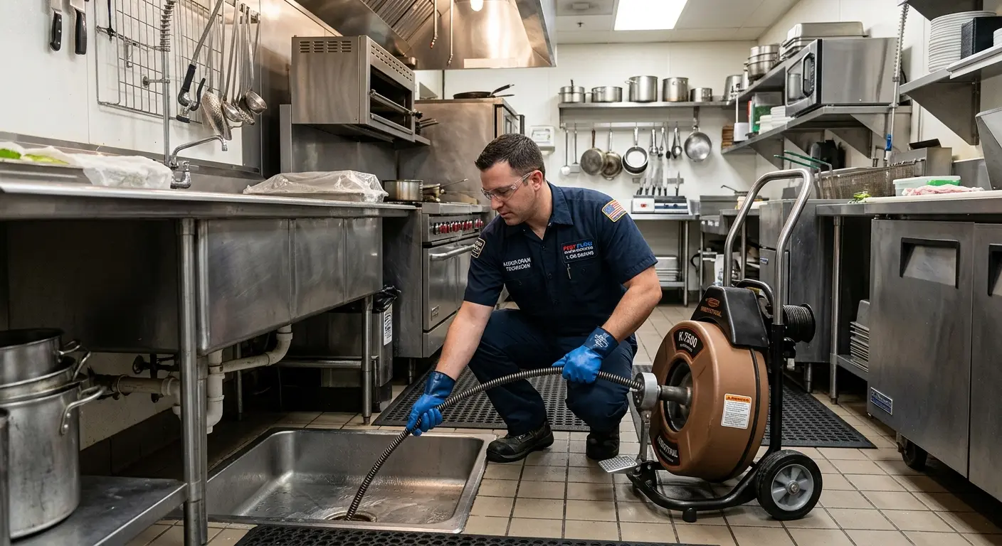 Commercial drain cleaning service in a restaurant kitchen in Campton Hills