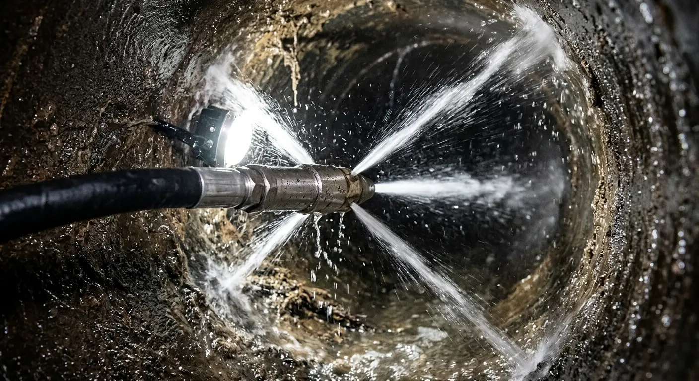 High-pressure hydro jetting nozzle cleaning sewer pipe for Storm Drain Cleaning in Campton Hills